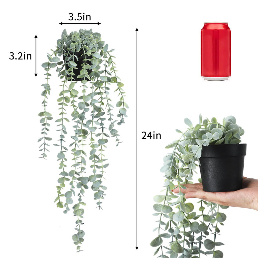3pcs Hanging Fake Plants, Artificial Hanging Plants Fake Potted Eucalyptus for Wall Room Home Patio Indoor Outdoor