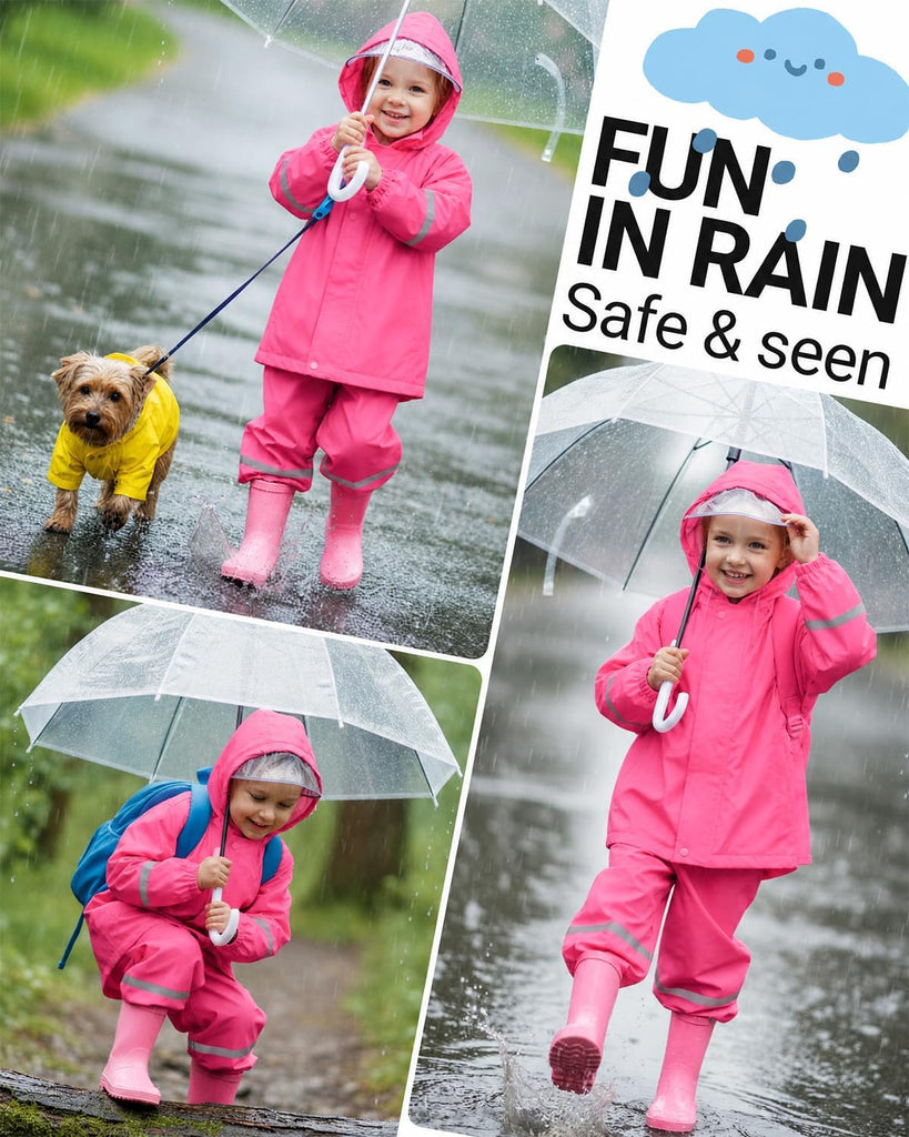 Boys Girls Waterproof Suit,Toddler Piece Raincoat with Portable Storage Bag and Reflective Strip