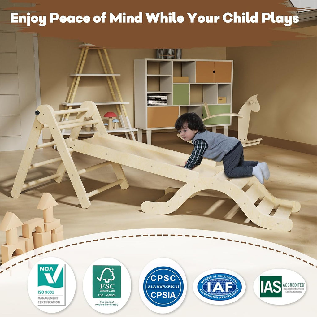 Triangle Set 7in1 Toddler Climbing Toys Indoor Foldable Baby Climbing Toys Wooden Montessori Climbing Set with Arch