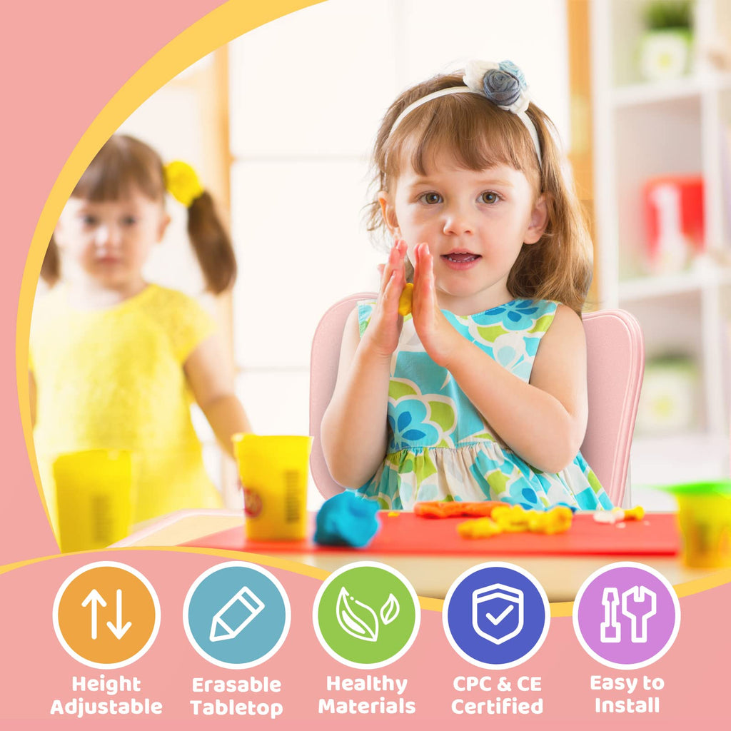 Kids Table and 4 Chairs Set, Height Adjustable Toddler Table and Chair Set for Ages 3-8, Easy to Wipe Arts & Crafts