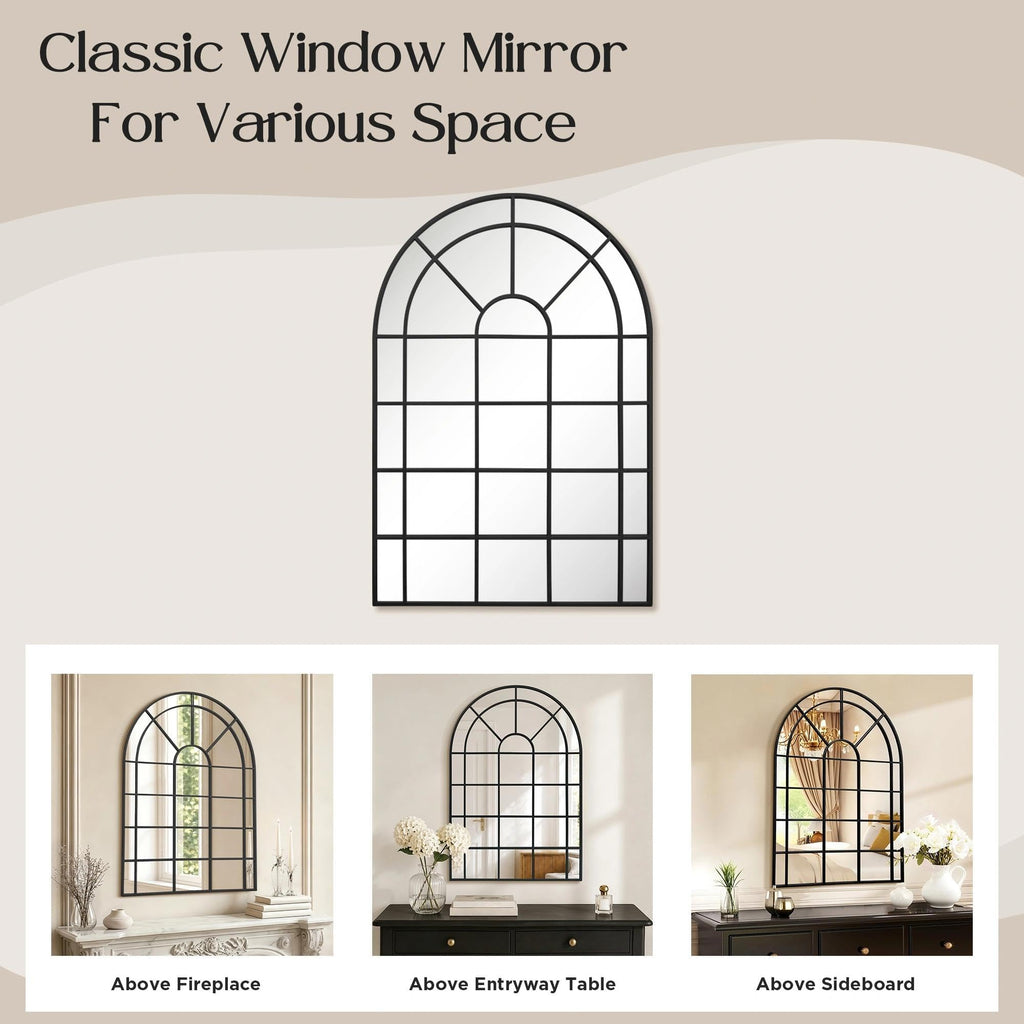 Large Black Wall Mirror: 29"x42" Farmhouse Arched Window Mirror