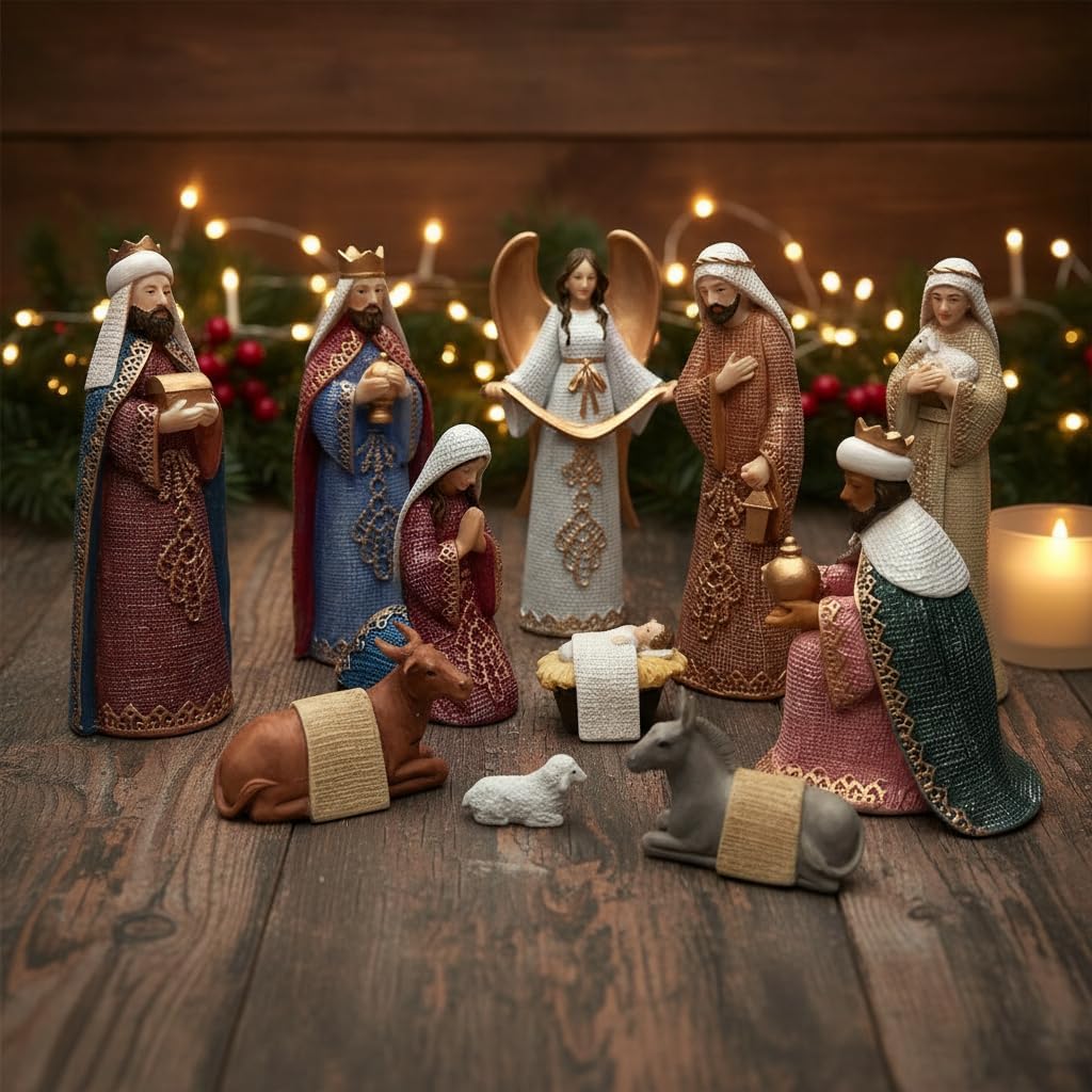 Nativity Scene Set, Traditional Christmas Figurines, Set of 11
