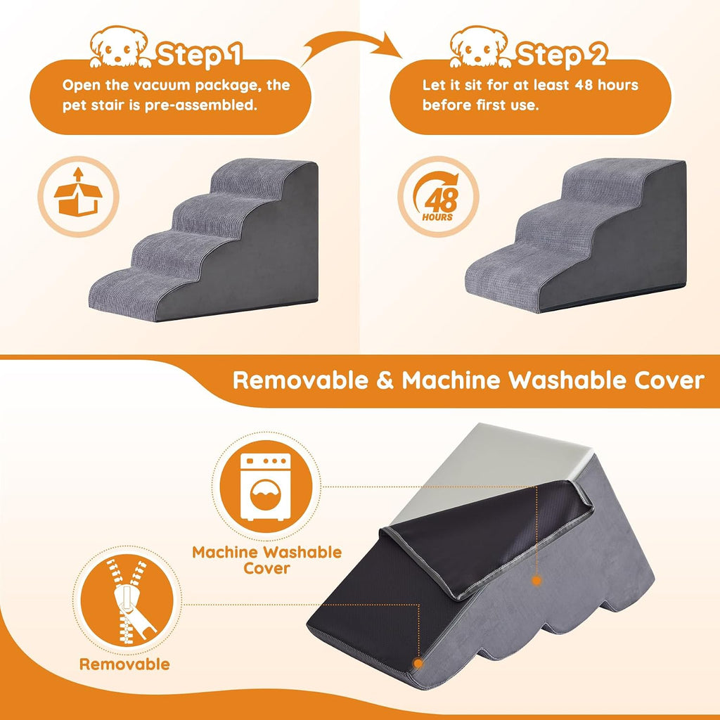 Dog Stairs for Small Dogs 11.8" H, Dog Ramp for Bed, 2-Step, Grey