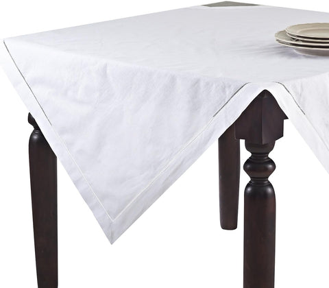 Hemstitched Tablecloth - Linen Blend Tablecloth for Weddings, Holiday Dining, Dinner Parties & Every