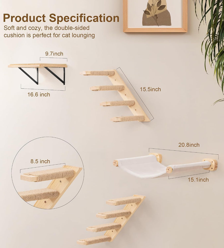 Cat Wall Hammock with Floating Hammock, 2 Four-Step Ladders & 1 Flat Shelf