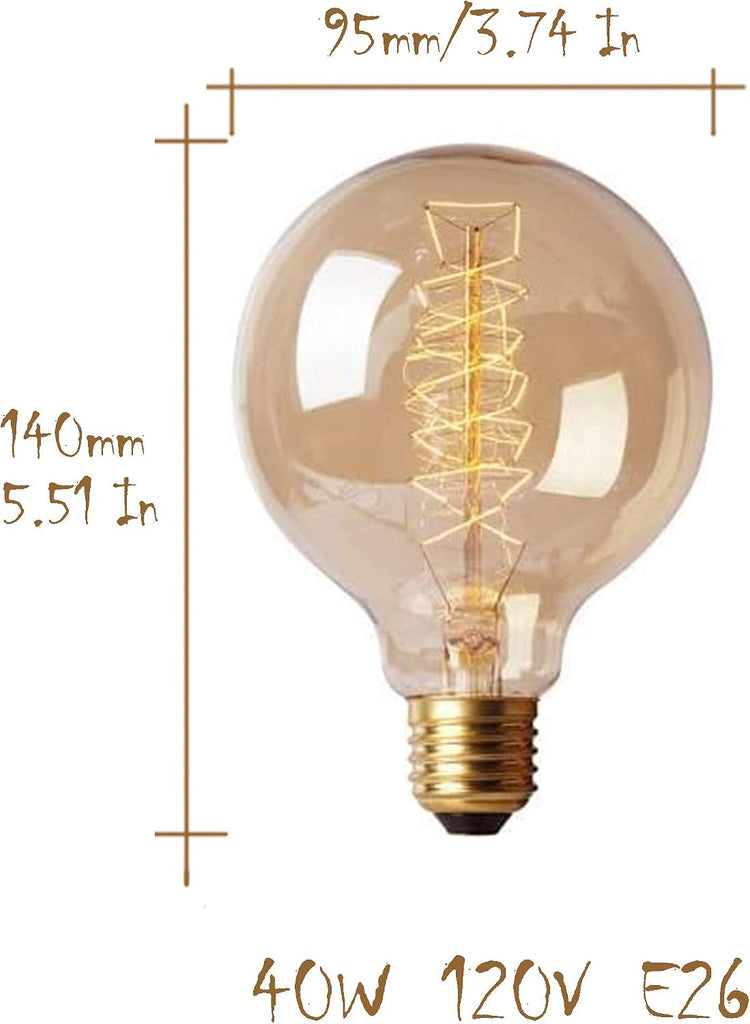 G30 Edison Globe Bulbs (2 Pack)- G95 E27 Antique Incandescent Bulb 40W Equivalent Warm White Lamps,Spiral