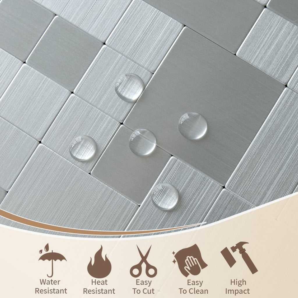 10-Sheet Metal Peel and Stick Tile Backsplash, Stainless Steel Kitchen Metal Backsplash Tile, Stick on Backsplash