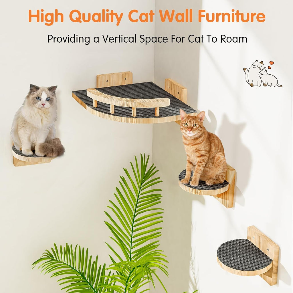 Cat Wall Shelves with 3 Steps, Wooden Cat Wall Furniture up to 15lbs, Floating Stairs for Small/Medium Cats, Kitty