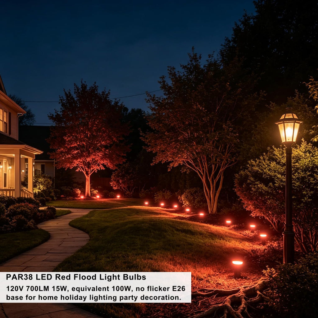PAR38 Outdoor Flood Light Bulb Red Dimmable Waterproof 15W 120V