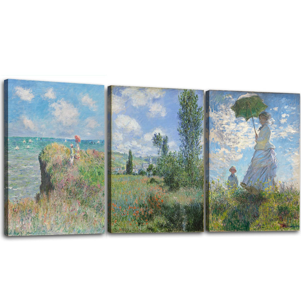Woman with a Parasol by Claude Monet - Oil Painting Impressionism Canvas Print Wall Art - Classic Artwork Pictures