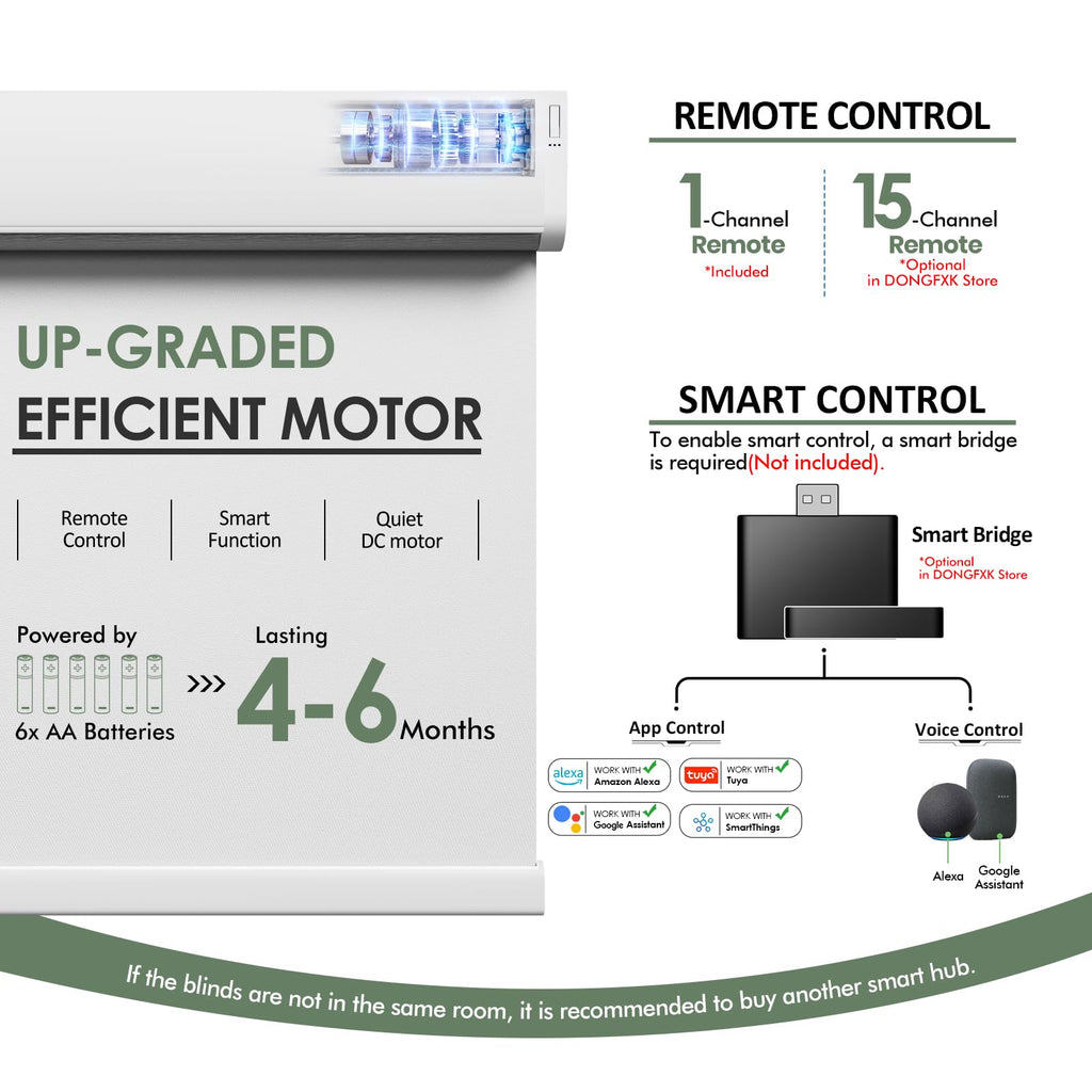 No Drill Motorized Blinds with Remote, White