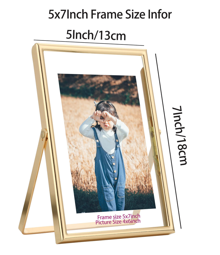 Gold 5x7" Floating Frame 2pack for Photo Sizes(3.5x5'', 4x6'')for Adjustable Tabletop/Shelf Photo Frame, 4x6'' Classy
