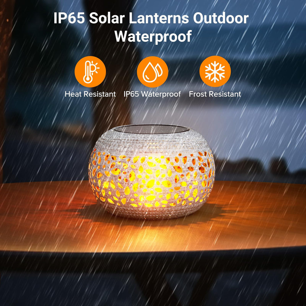 Solar Lanterns Outdoor Waterproof Table Lights: Upgraded Solar Flame Lantern, 2 Lighting Modes White Lantern