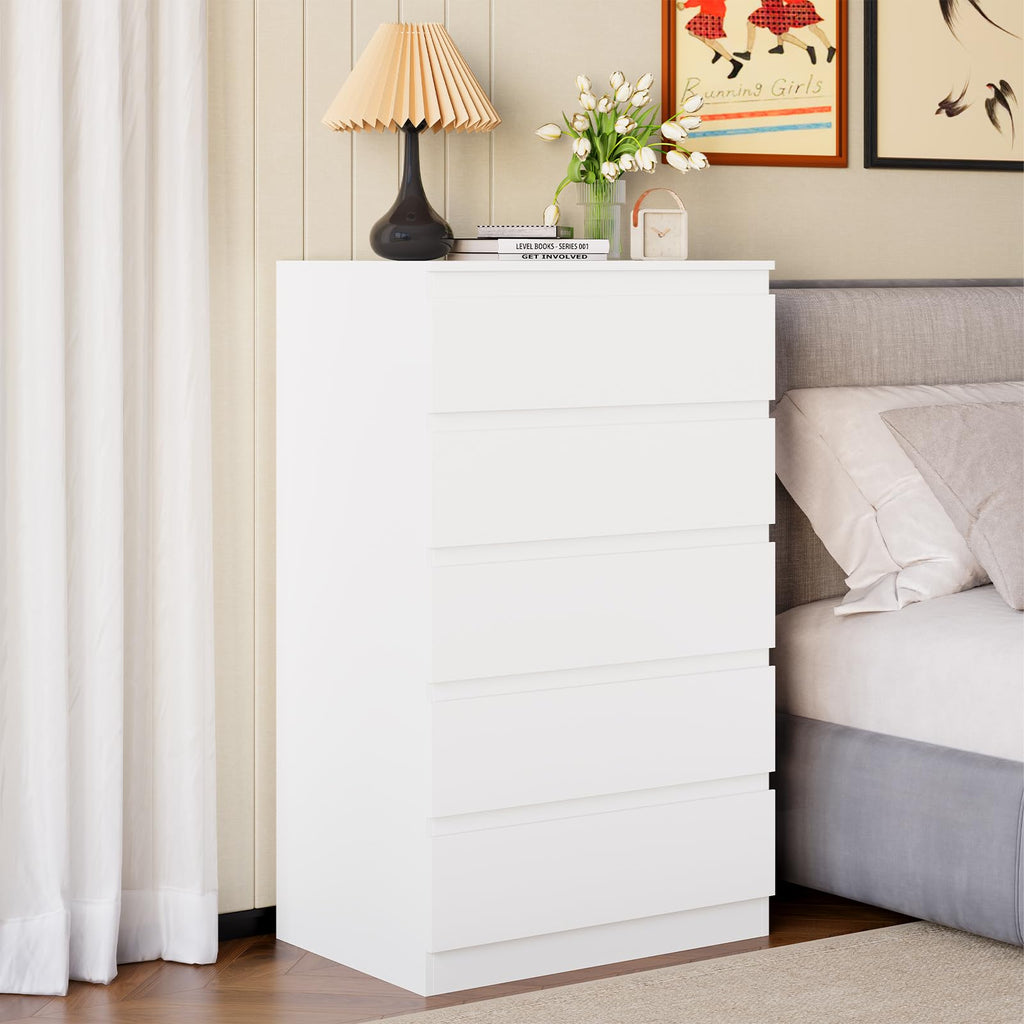 White Wood, 5 Drawer for Clothes Storage
