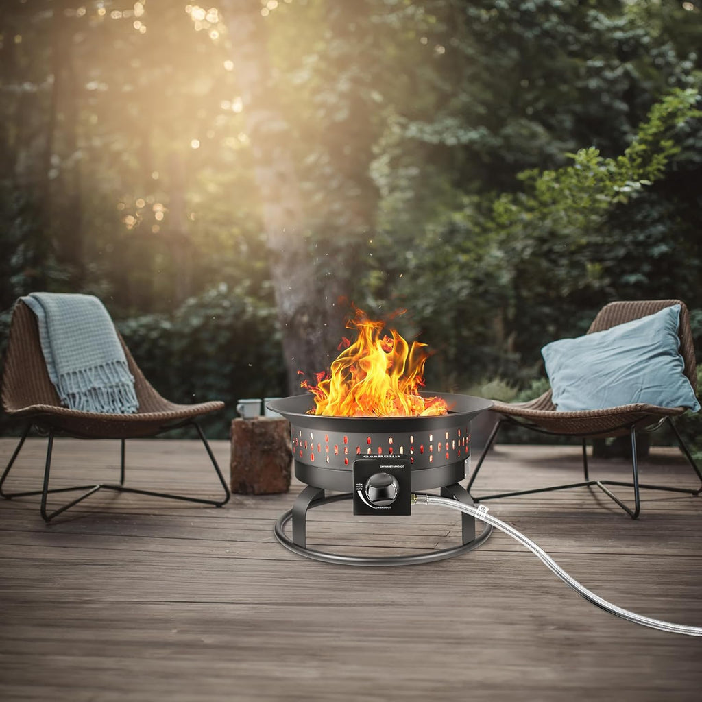 Outdoor Portable Propane Fire Pit, 19-Inch,60,000 BTU with Cover&Carry Kit,Camping Propane Fire Pits,Gas
