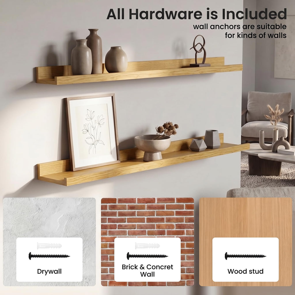 40 Inch Floating Shelves, Oak Picture Ledge Shelf Set of 4