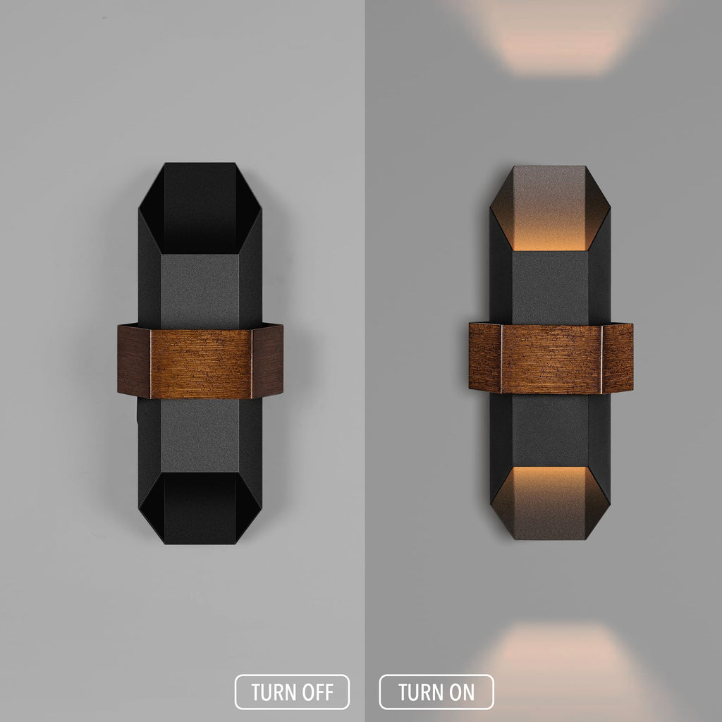 2 Pack LED Up Down Outdoor Wall Lights, with Wood-Grain Metal Belt
