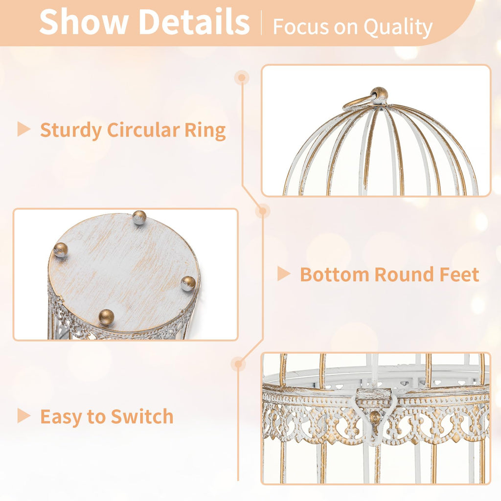 Decorative Candle Lanterns White, Distressed White Metal Bird Cage