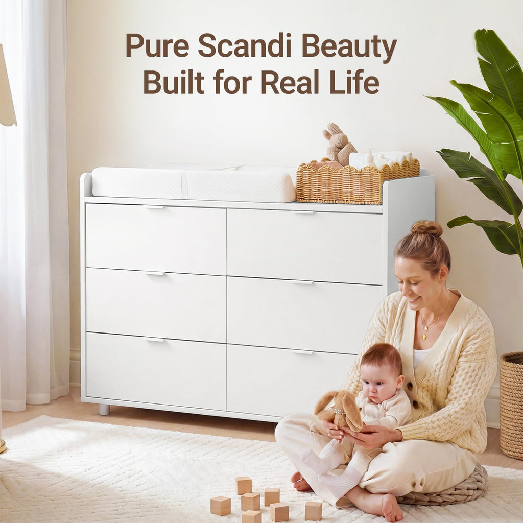 Keeva 6-Drawer Baby Dresser with Changing Table, Easy Assembly