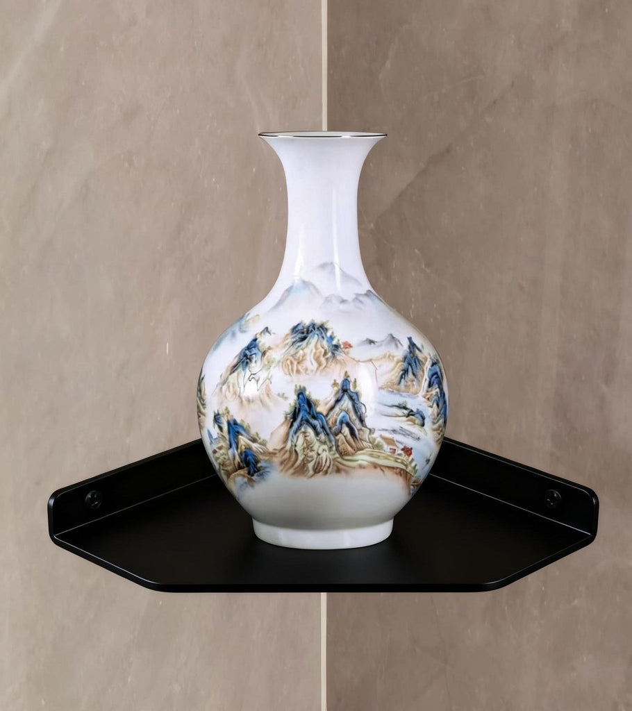 8 Inch Black Floating Corner Shelf Wall Mounted, Triangle Storage Shelf, Speakers, Wine, Decor & Small Electronics