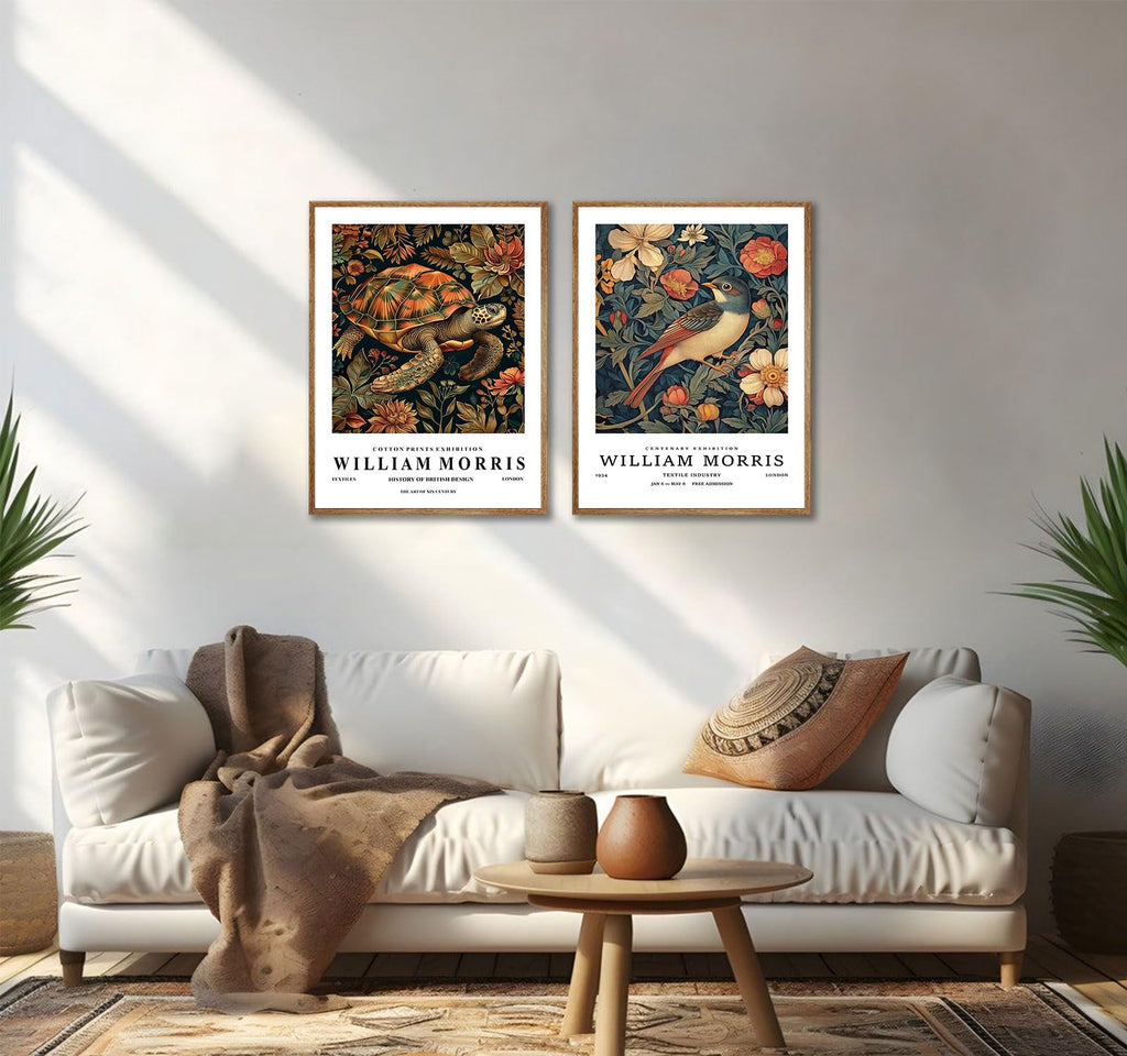 William Morris Bird and Sea Turtle Framed Wall Art, 2 Piece Set, 16x24
