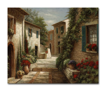 Italy Town Painting Tuscany Wall Streets of Mediterranean Towns Canvas Prints Landscape Picture Framed Ready to Hang