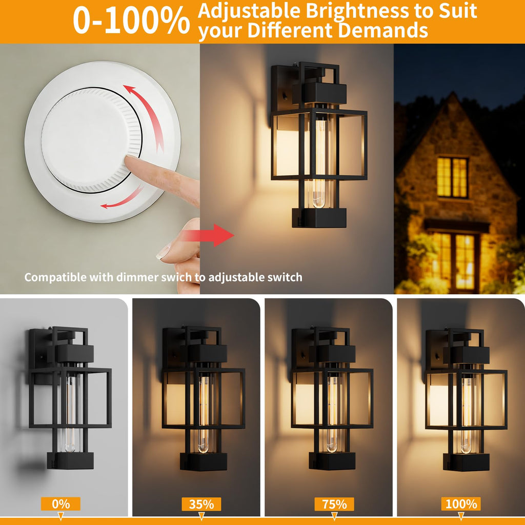 2 Pack Dusk to Dawn Outdoor Exterior Lighting Fixtures Wall Mount, 15'' Dimmable Porch Lights for Outside, Waterproof
