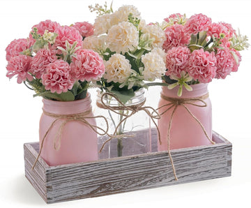 3PCS Artificial in Mason Jars with Wood Tray