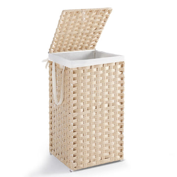 Laundry Basket with Lid, 65L Wicker Laundry Hampers, Summer Sand