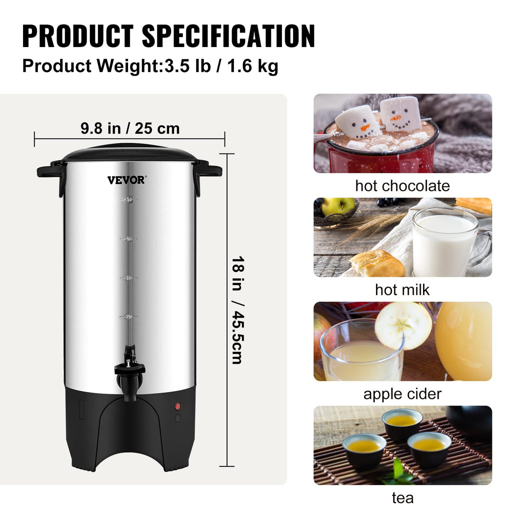 Commercial Coffee Urn, 50 Cups/7.5qt Stainless Steel Large Coffee Dispenser, 1000W 110V Electric Coffee Maker Urn For