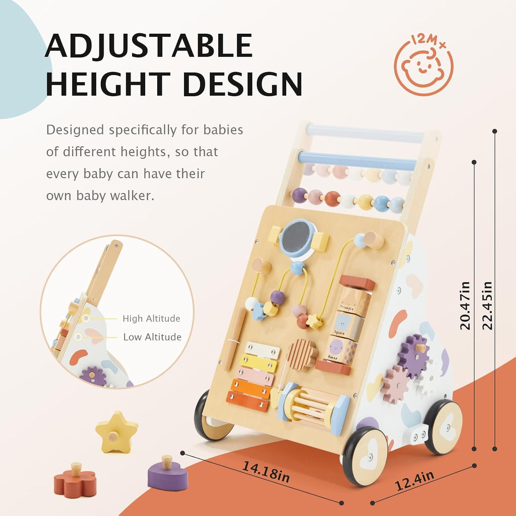 Wooden Baby Walker, Baby Push Walker, Montessori Walker Toy for Babies 12M+