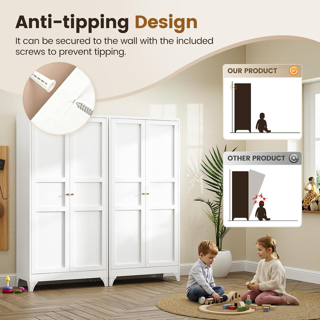 Metal Pantry Cabinet, 75" Kitchen Pantry with 2 Door and 4 Adjustable Shelves,White Metal Pantry Storage