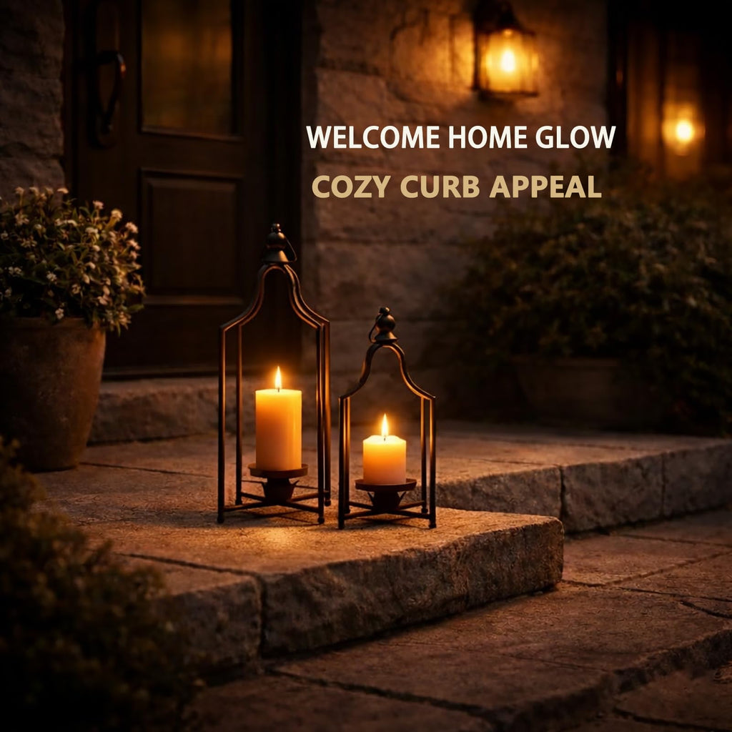12.5" & 16.5" Timeless Cozy Decorative Lanterns Set of 2, Handcrafted Metal Iron Candle Holders, Farmhouse Elegance