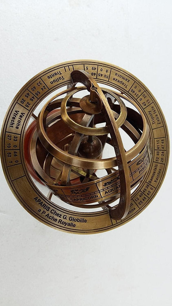 Engraved Antique Brass Astrolabe Sphere on Rosewood Base Nautical & Astrological Decor, Unique Gift or Office - Set of 10
