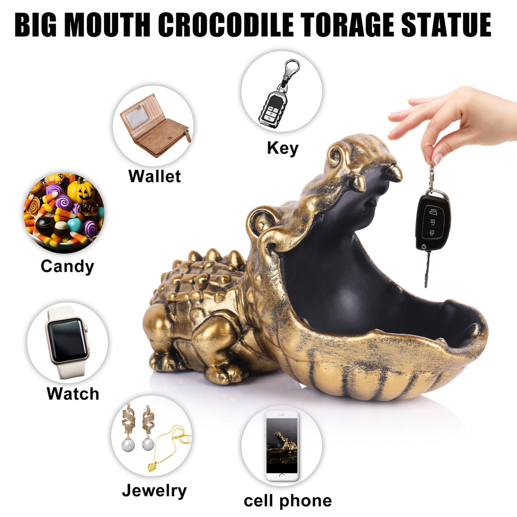 Alligator Statue Key Bowl, Fun Animal Statue Candy Dish Decorative Bowl, Office Candy Dish, Big Mouth Sculpture Home