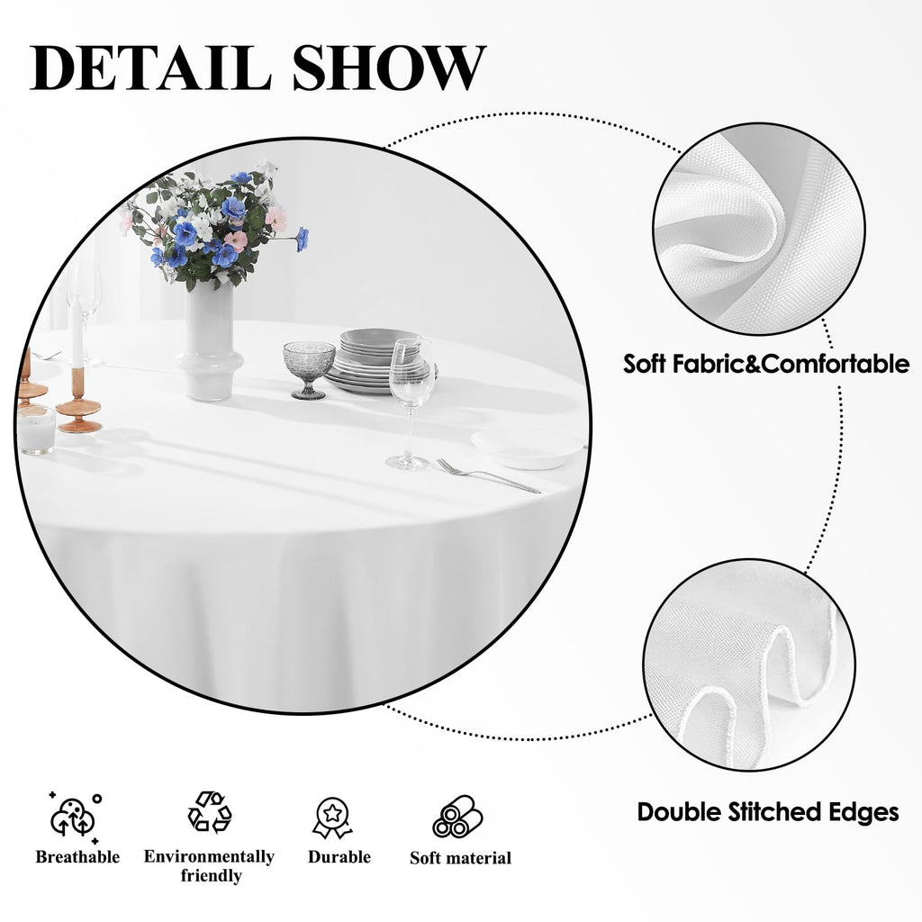 6 Pack White Round Tablecloths 120 Inch for Dining Tables