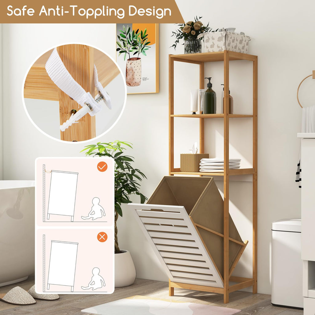Tilt Out Laundry Hamper - Laundry Hamper Cabinet with 3 Tier Storage Shelves, Removable Laundry Basket, 51" Tall