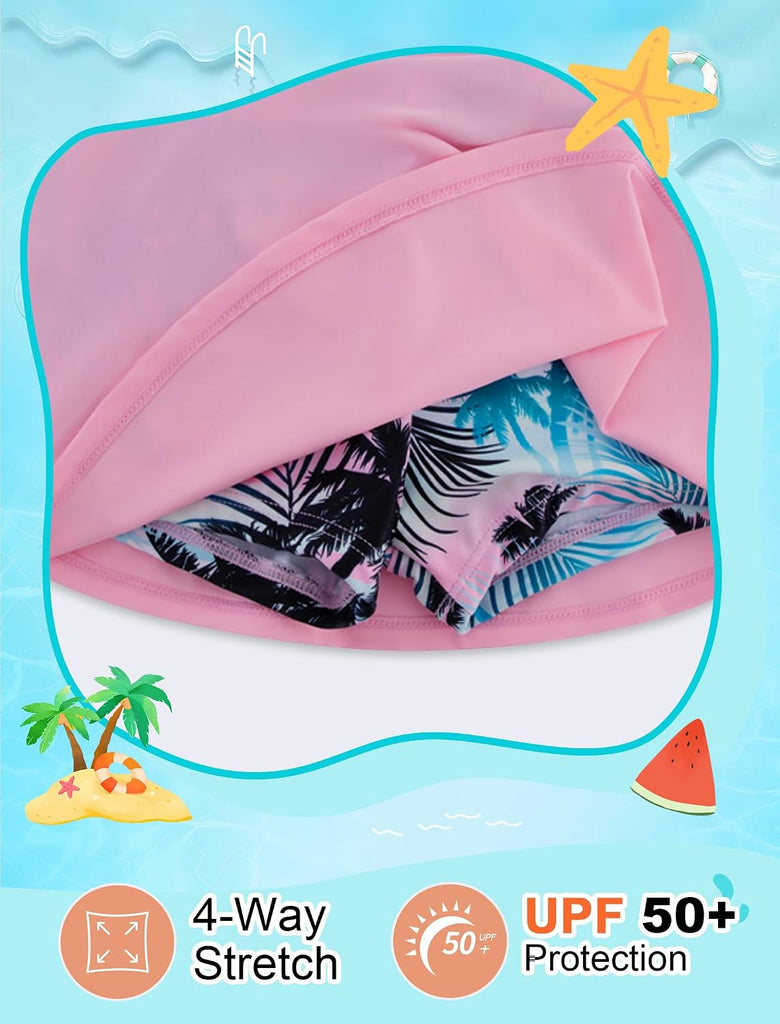Girls Swimsuit Long Sleeve Swim Shirt 3 Piece Rash Guard for Girls Bathing Suit with Boyshorts