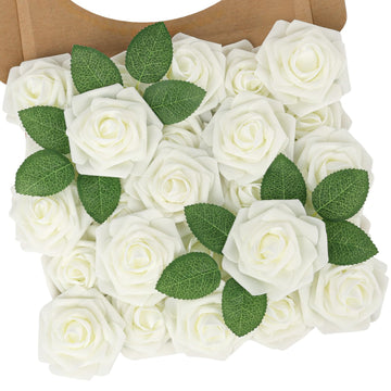 Artificial Roses Flowers Real Touch Fake Flower with Stem Decorations, 25Pcs
