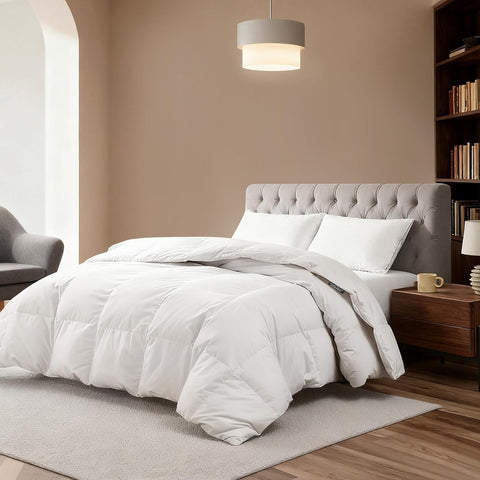 Luxurious Feather and Down Comforter Duvet Insert Twin, 100% Cotton Cover, Hotel Collection Quilts, 