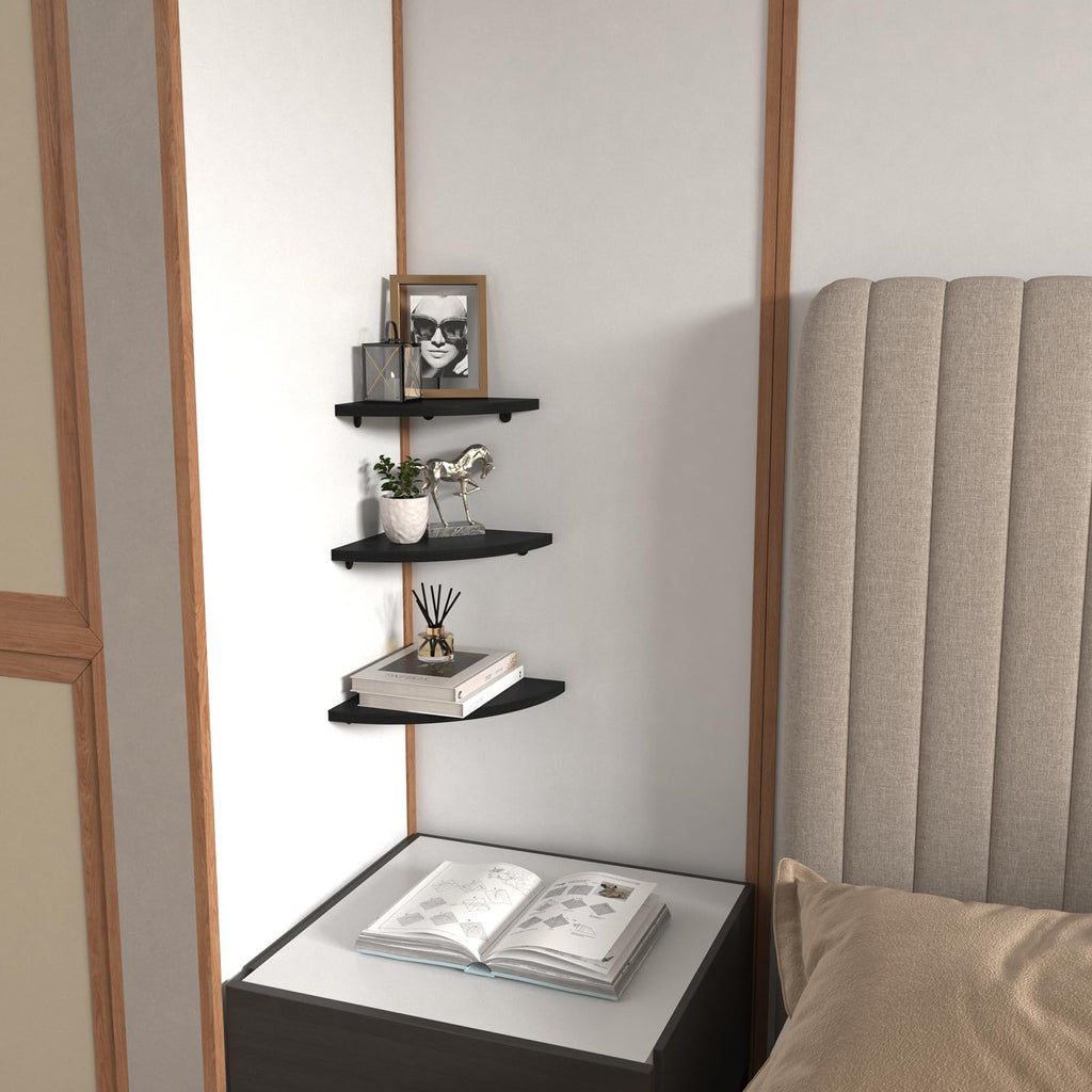 6 Pack Floating Corner Shelf Wall Mount (Black)