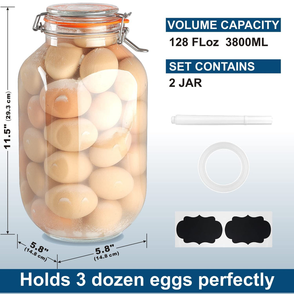1 Gallon Square Glass Storage Jars with Airtight Lids, 2 Pack