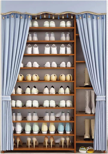 Slim Shoe Organizer, Solid Wood Shelf, Multilayer, Oxford Cloth Cover, Dustproof, Shoe Cabinet, Domestic Door
