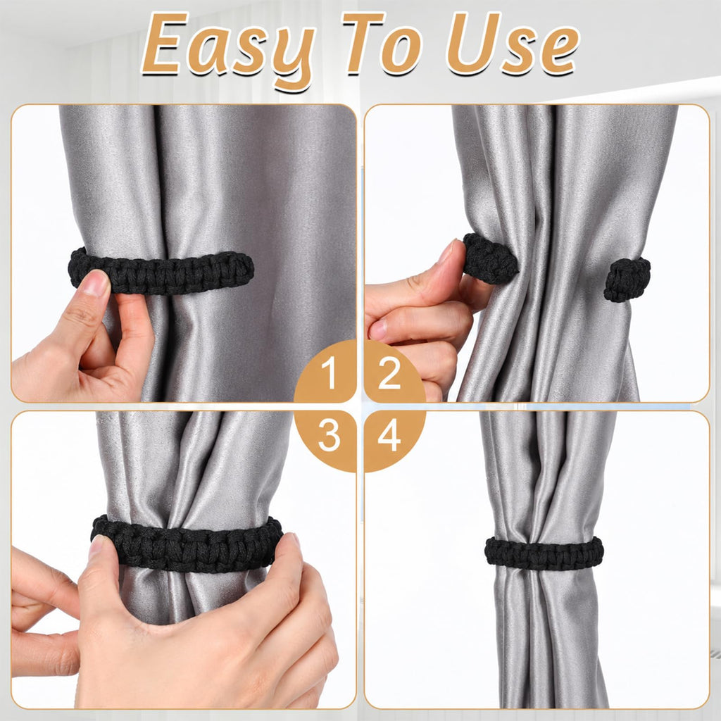 Braided Curtain Tiebacks Boho Elegant Rustic Curtain Holdbacks Tie Backs Holders Set Simple Light Weight - 6 Pack