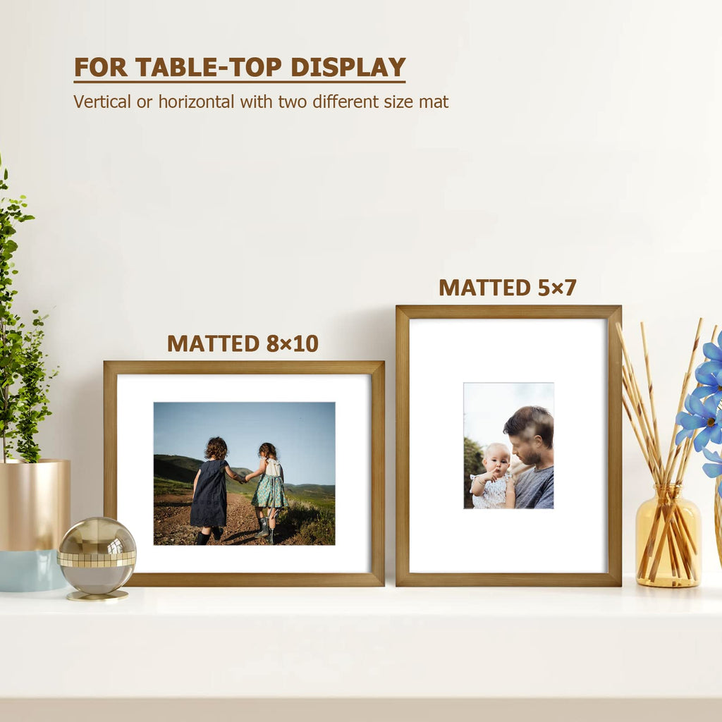 11x14 Picture Frame Brown, Solid Wood Frames with Acrylic Plexiglass for Pictures 5x7/8x10 with Mat or 11x14 without