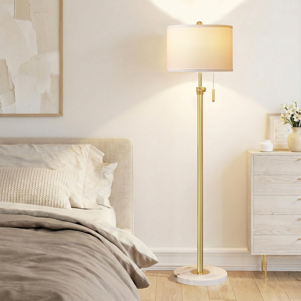 Floor Lamp, 66'' Adjustable Height Standing Lamp with Marble Base, 3-Color Tall Lamps with Pull Chain, Suitable