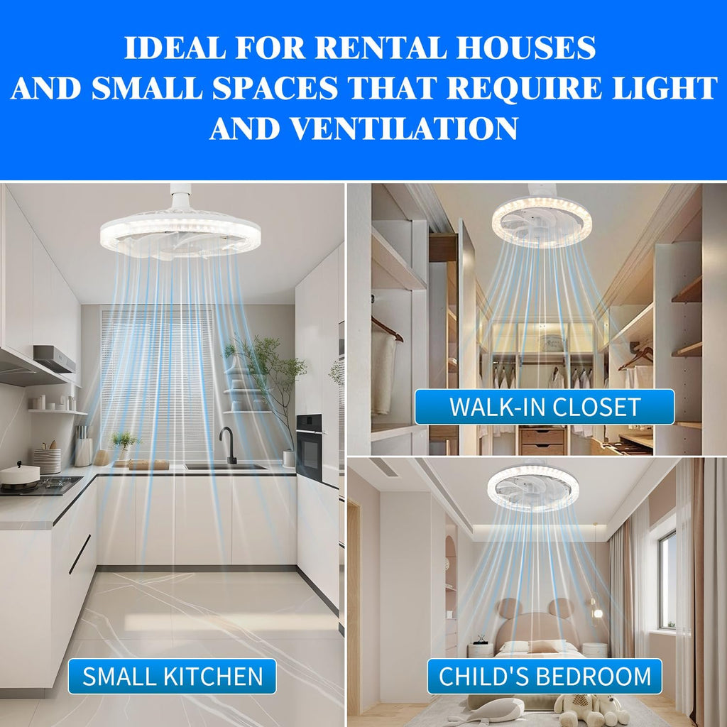 Light Socket Fan with Remote 12Ó, Screw in Socket Fan Light with Dimmable Brightness and Color Temp, Socket Modern Flush Mount Low Profile Ceiling Fan for Bedroom, Small Living Room, Kitchen A101-B0CZRZYTMV