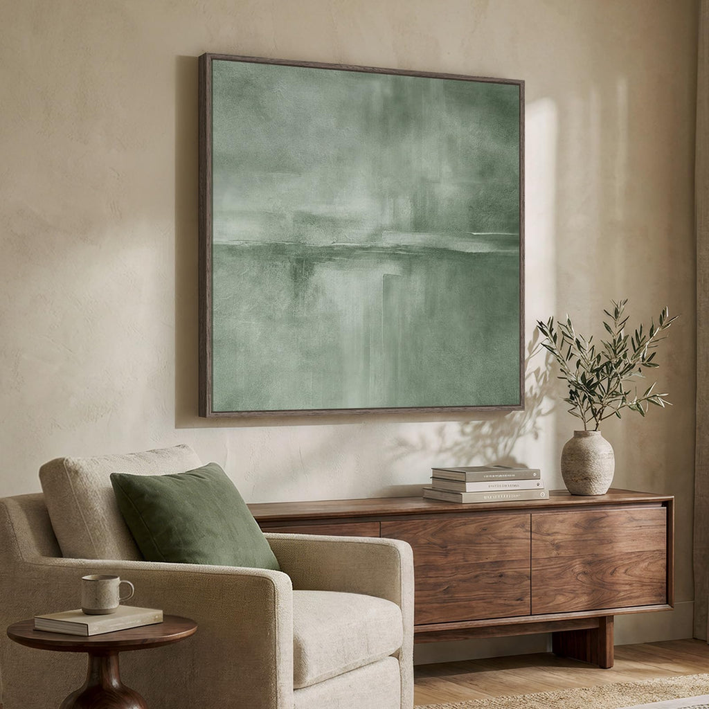 Large Framed Sage Green Abstract Wall Art Decor, 36x36 In