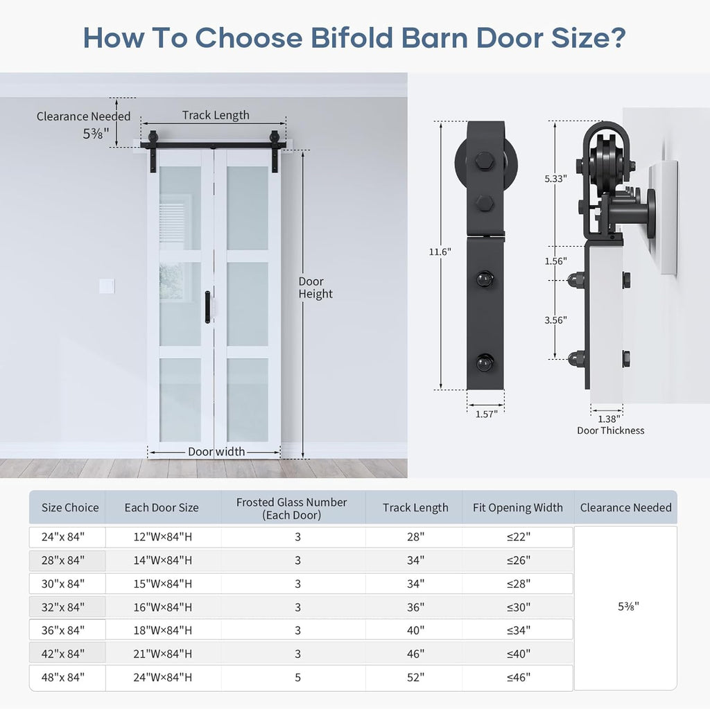 36"x 84" (Double 18" x 84") Bifold Barn Door, Bifold Sliding Barn Door with Hardware Kit, Solid MDF 