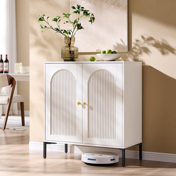 Modern Sideboard Buffet Cabinet, 34 inch Tall Fluted Arched Buffet Cabinet with Storage and Adjustable Shelves